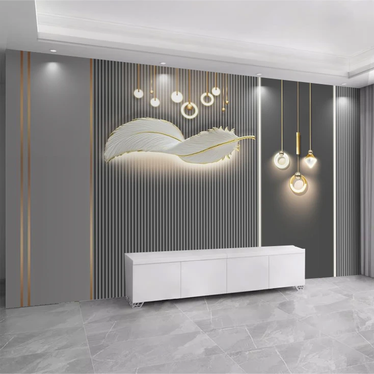 2025新款现代简约格栅线条电视背景墙壁画北欧风沙发卧室定制墙布