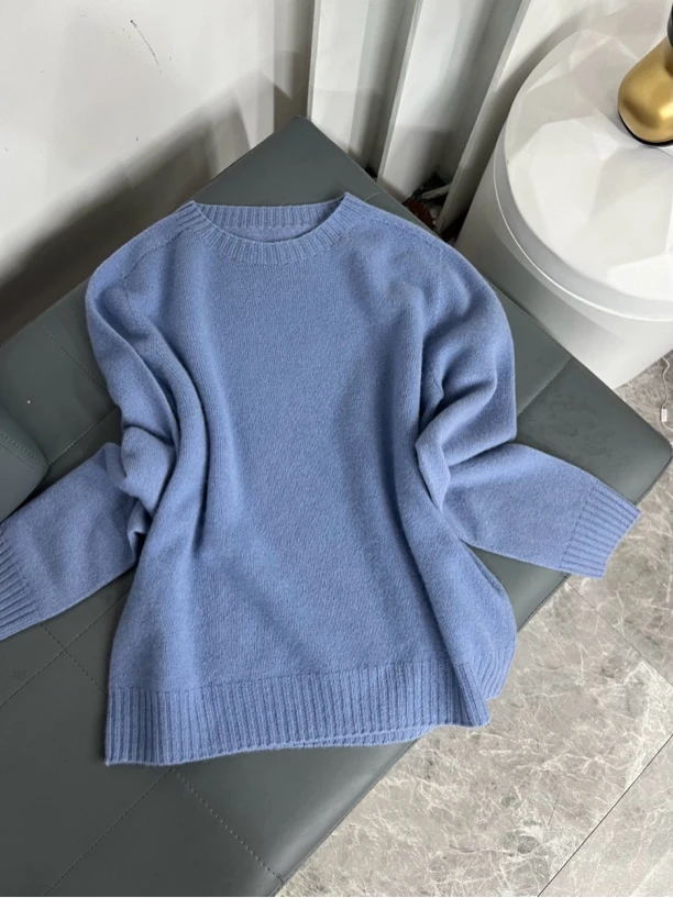 98702秋冬新款无缝一体成衣圆领针织长袖毛衣女