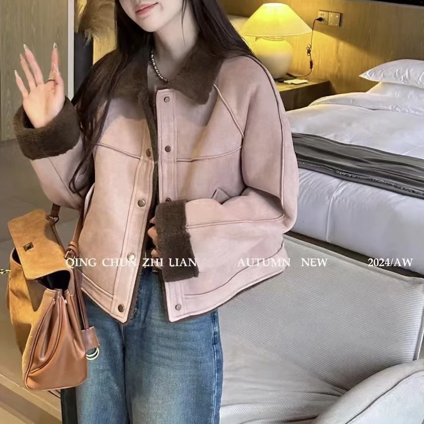 68皮毛一体短款外套减龄休闲时尚显小