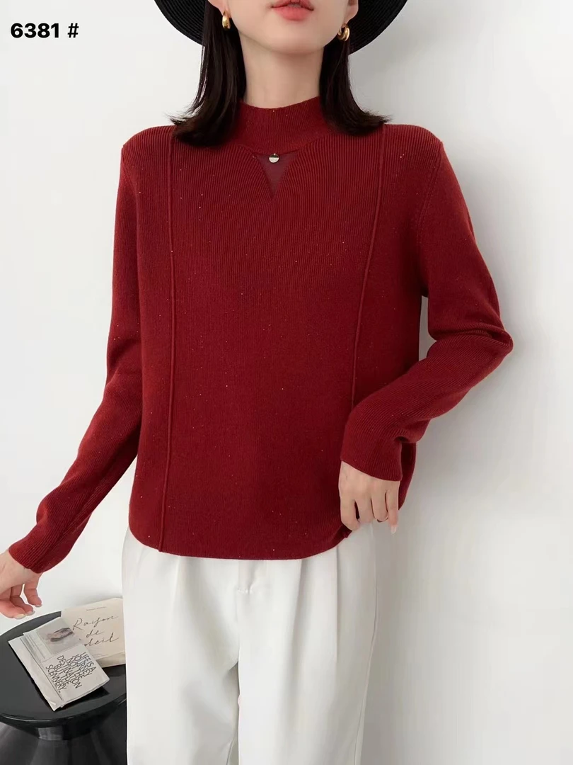 6381针织毛衣半高领百搭套头长袖针织
