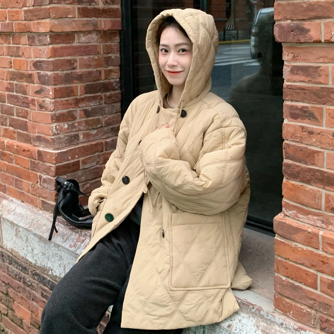 SUNCC现货 小火炉 秋冬小众INS保暖御寒百搭中长款棉服连帽外套