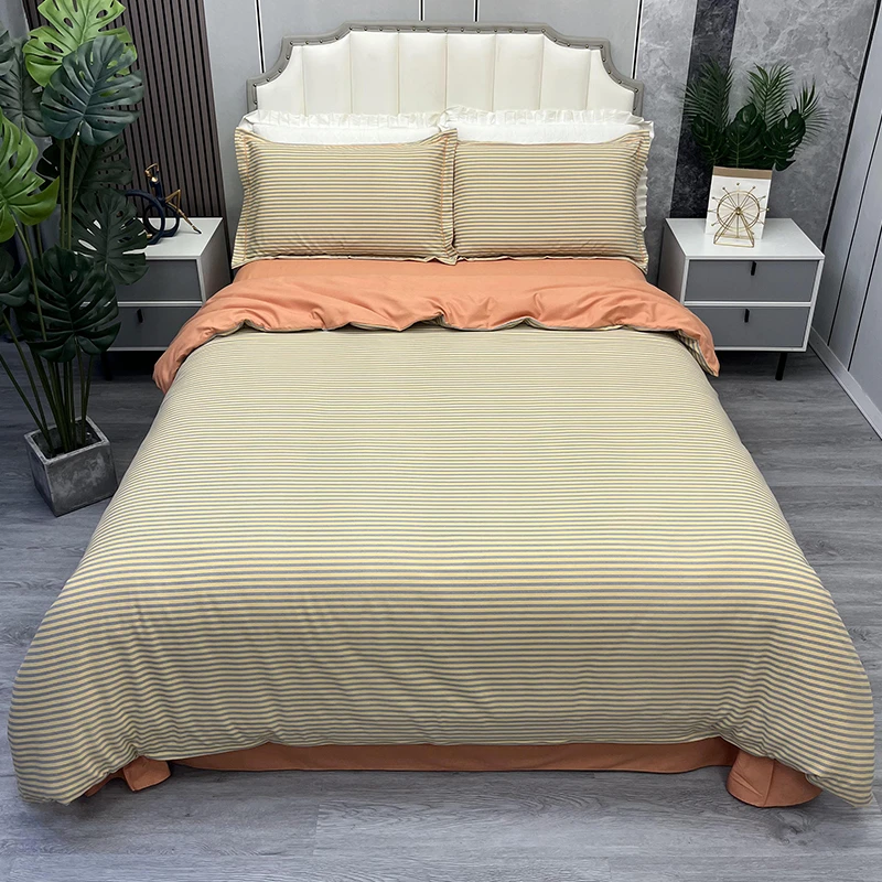 秋冬新款100%棉纯棉斜纹加厚四件套 全棉宽边简约宽边工艺款床品