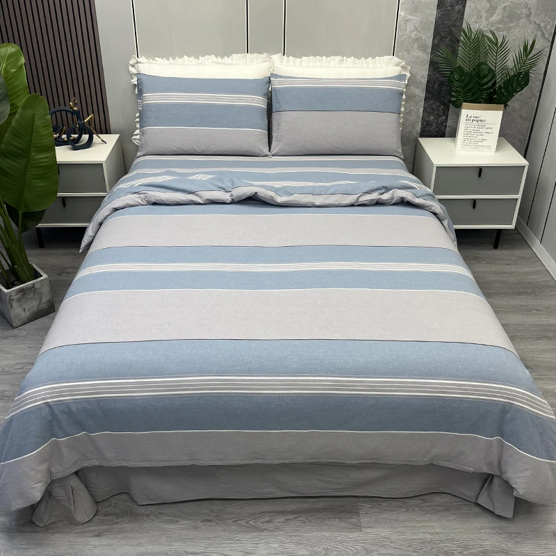 纯棉色织水洗棉全棉单层纱布质感柔软亲肤 全棉色织水洗棉四件套