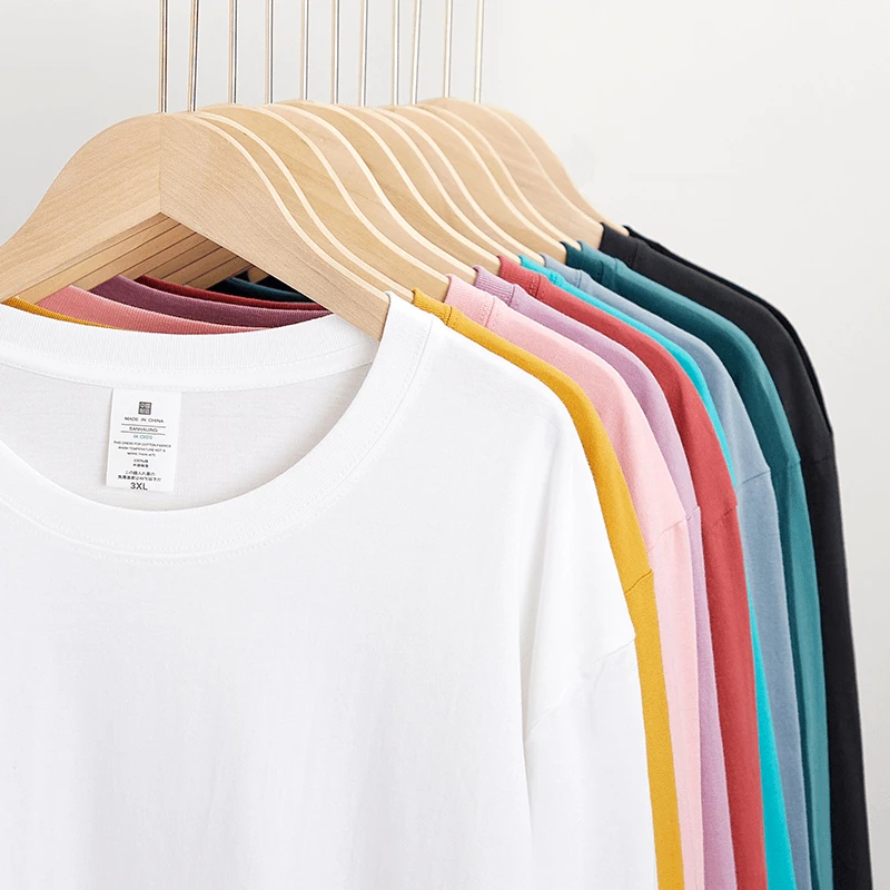 【单件装】直口长袖重磅纯棉T恤纯色打底衫秋冬男女宽松正肩上衣