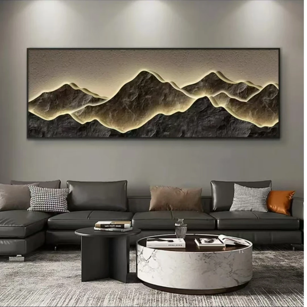 镶钻2023【背靠金山6】横幅 客厅装饰画新中式沙发山水挂画200*70