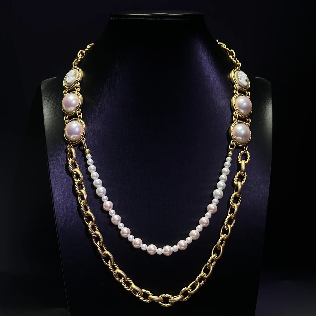 铜合金项链 法国老牌中古设计师款套装复古优雅彩色百搭红色古风