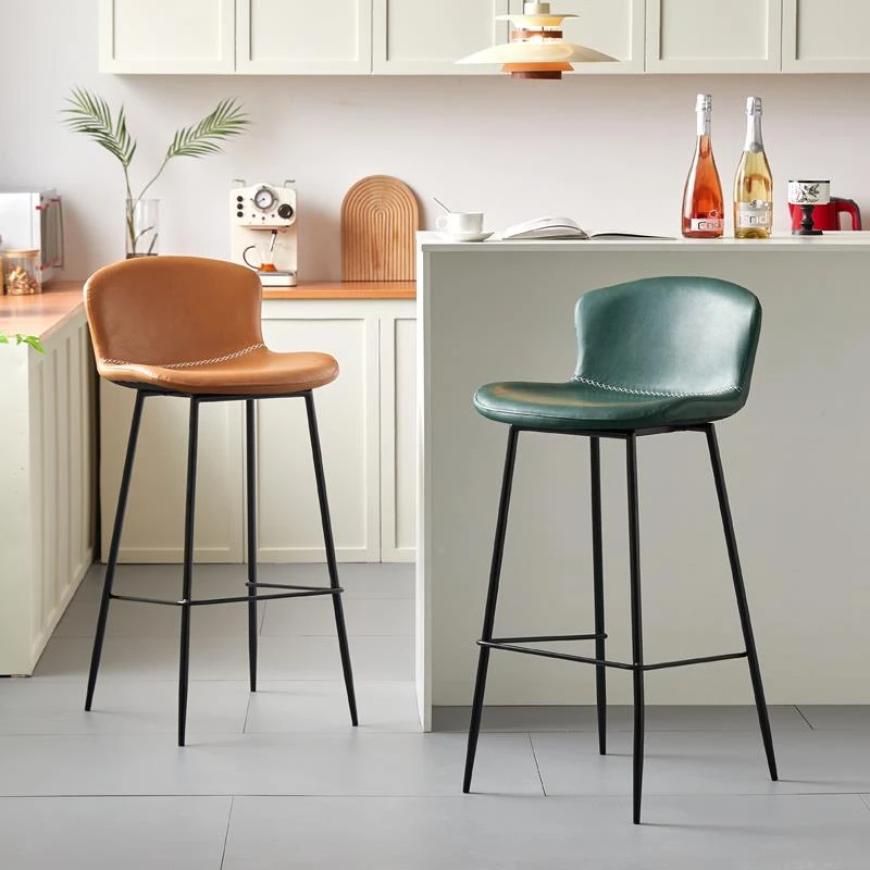 北欧吧台椅现代简约家用靠背铁艺高脚凳岛台吧椅酒吧高椅轻奢吧凳