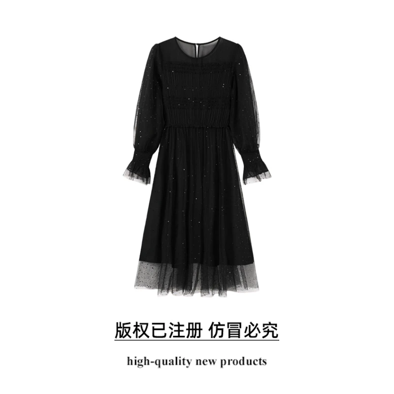 【琉光暗影】2024年秋季新款女装气质V领裙子休闲拼接连衣裙编码76