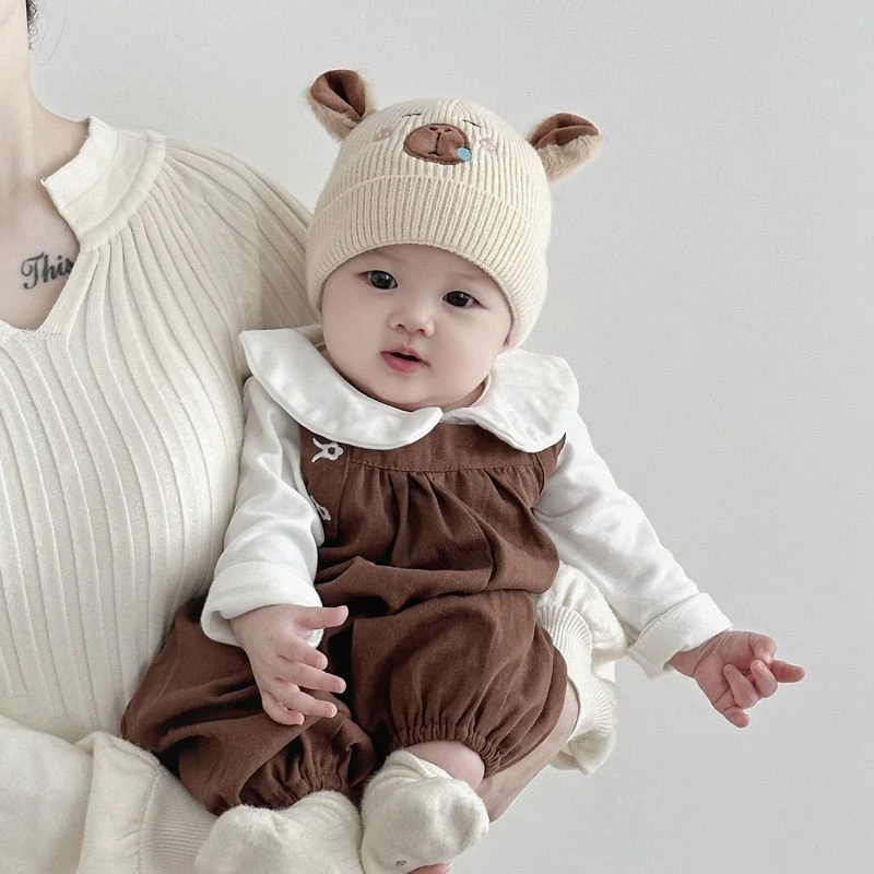 婴儿帽子秋冬季宝宝针织帽新生儿毛线帽婴幼儿加厚保暖护耳帽冬天