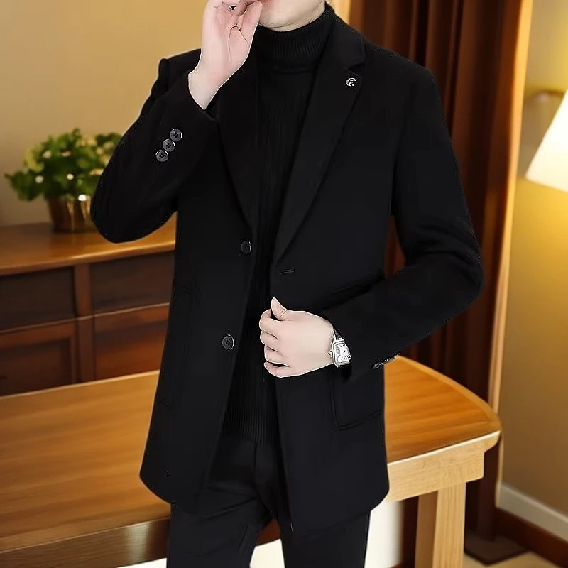 WEBUNSAPET维比萨玻冬季高端男士呢大衣中长款西装领毛呢羽绒风衣