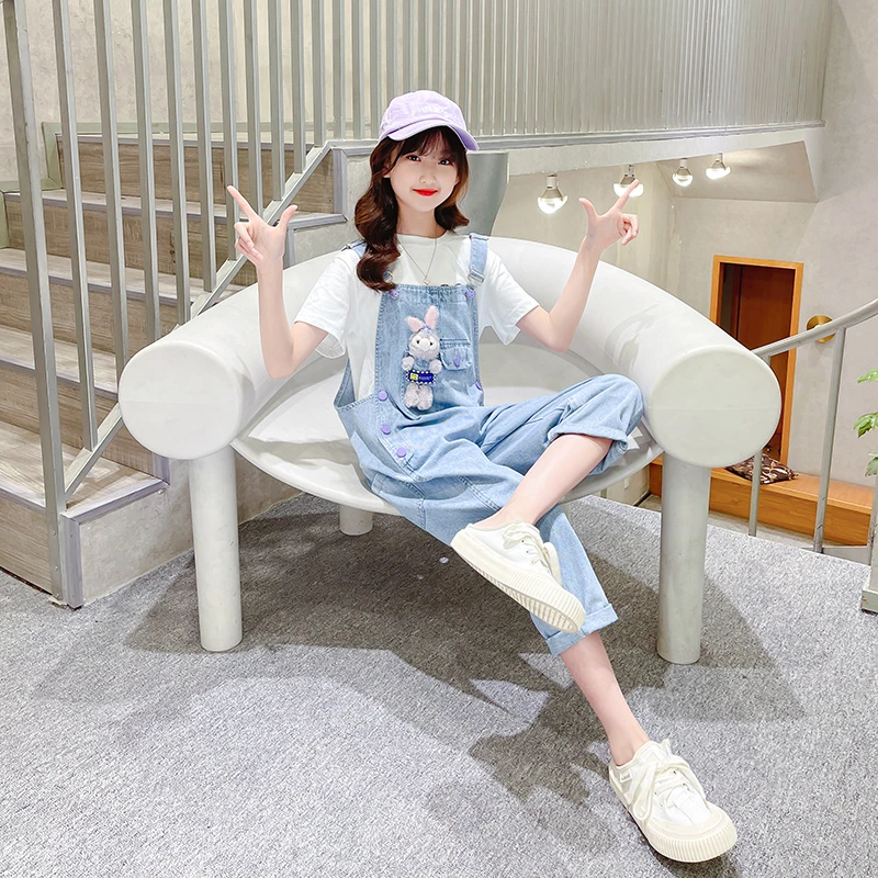 女童牛仔裤背带裤夏装2024新款儿童洋气中大童韩范炸街时髦吊带裤