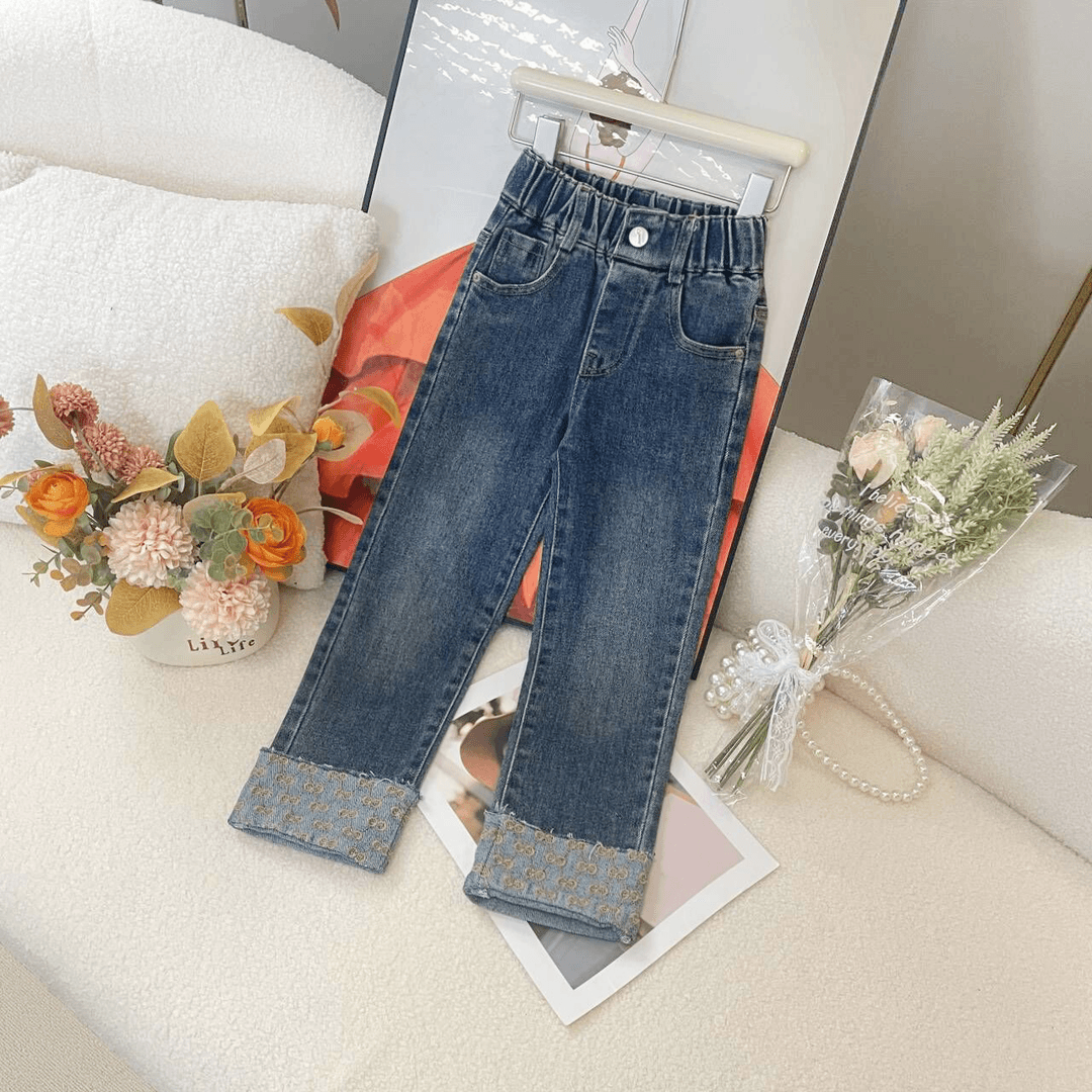 1.5 2023新款女儿童洋气百搭加绒牛仔裤