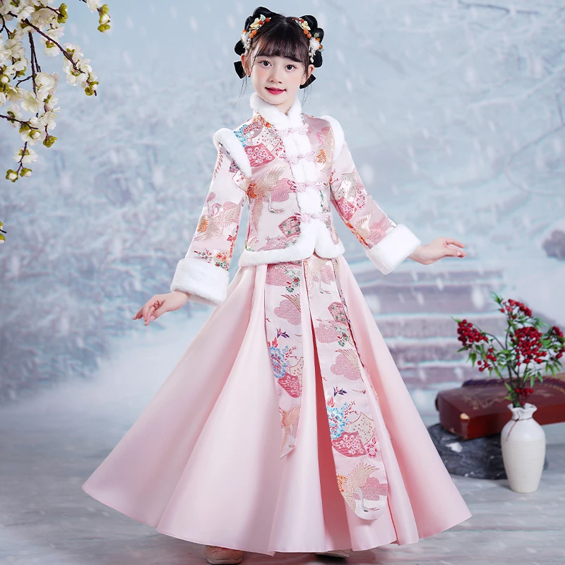 女童冬季连衣裙儿童过年衣服拜年服冬装2023新款童装汉服裙子冬款
