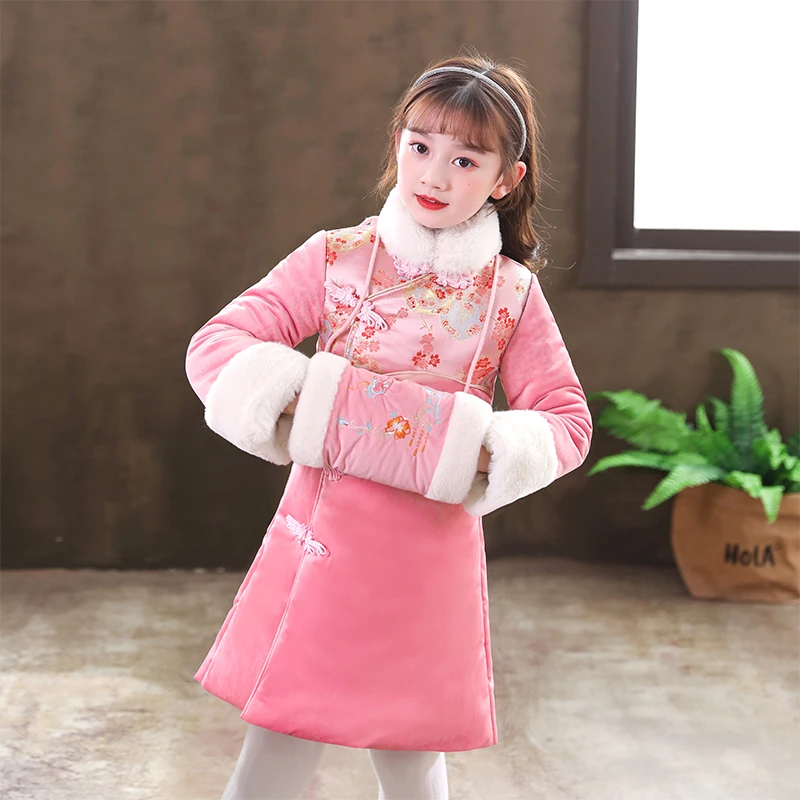 拜年服女童汉服儿童2024喜庆过年衣服女孩唐装冬季女孩加厚旗袍裙