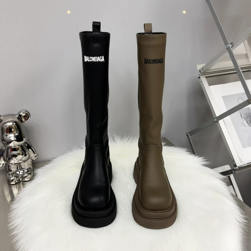 休闲千寻宜鞋长筒靴女厚底松糕跟瘦瘦靴后拉链长靴子增高千寻宜ps