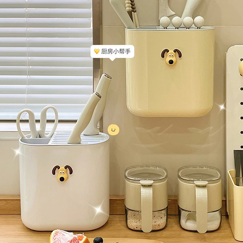 新疆包邮-壁挂筷子刀架多功能一体厨房免打孔筷子刀具沥水筷子篓