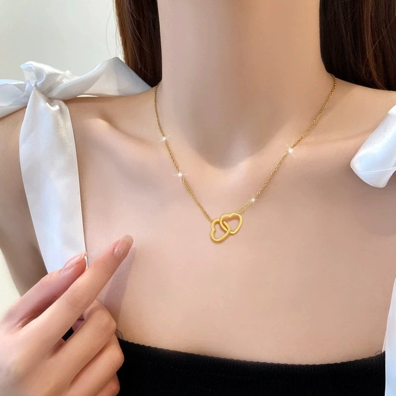 钛钢项链 简约极简爱心项链女金色小众冷淡风潮网红气质锁骨链