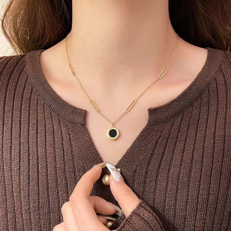 钛钢项链 罗马项链A-355女新款小众轻奢高级感ins锁骨毛衣链钛钢