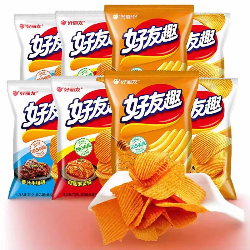 好丽友好友趣凹凸薯片70g 泡菜 黄油 牛排 烤翅味薯片膨化零食