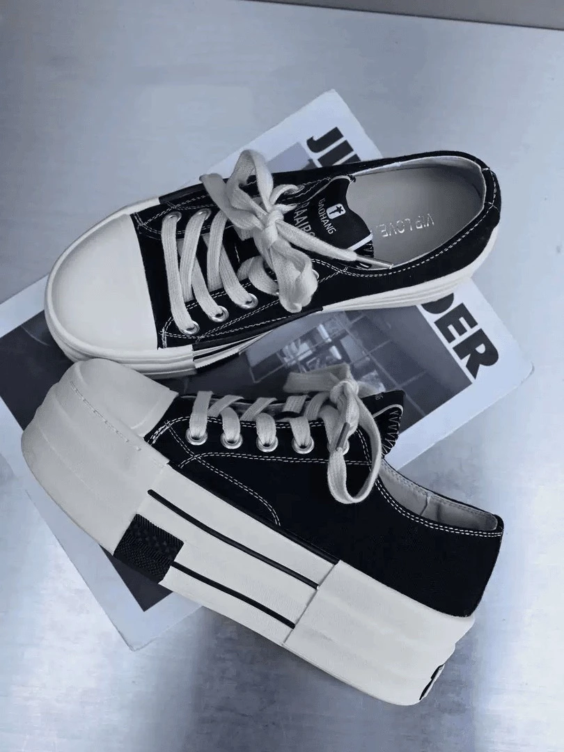 SUSU 【厚底帆布】百搭增高厚底圆头女板鞋7090-50（外80）