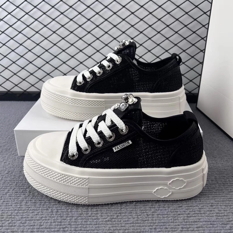 SUSU 厚底网纱水钻网面透气系带休闲板鞋150（D6+1）前5四