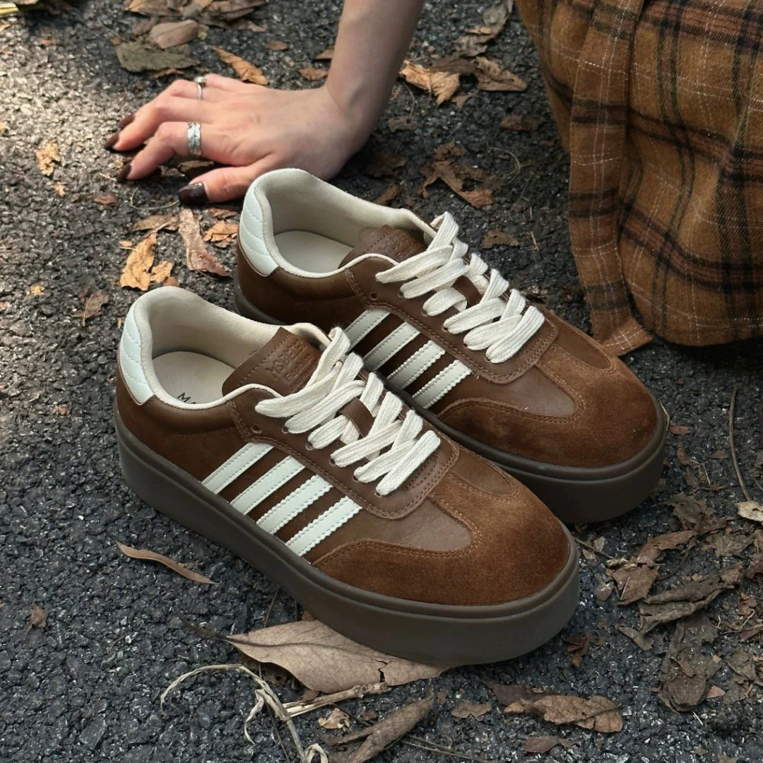 SUSU 复古厚底德训鞋女秋季百搭拼色休闲板鞋 80-83