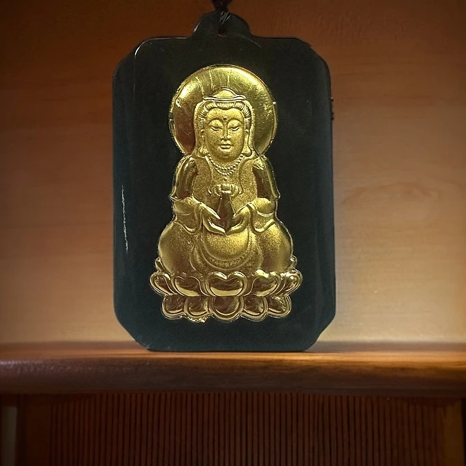 足金黄金真金和田玉观音吊坠-带绳-带礼盒证书  NN05