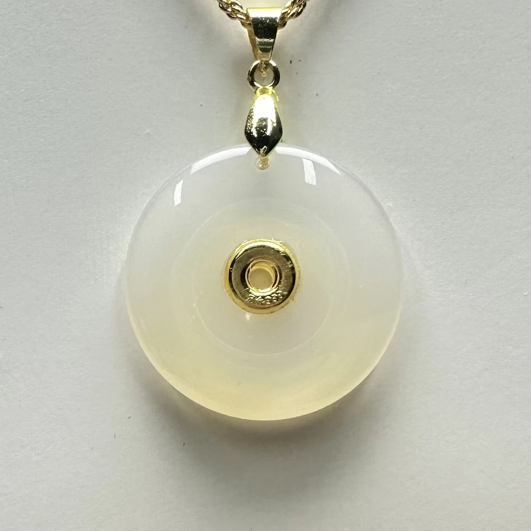 足金黄金真金玉髓平安扣吊坠-多样性发货-赠礼盒证书   XY03