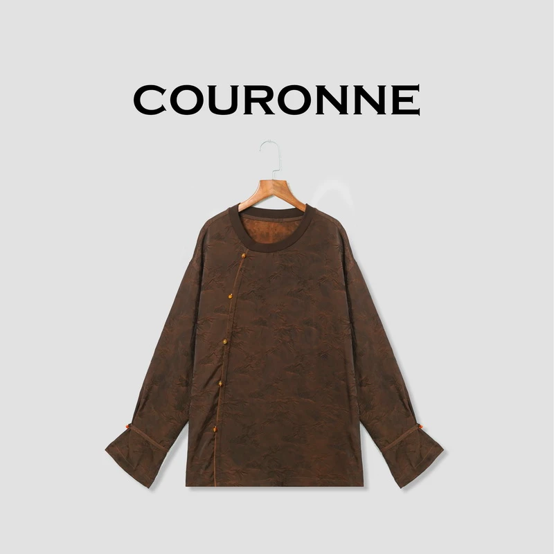 李心儿【惊鸿】红云纱国风宽松休闲设计师百搭双面提花T恤18675