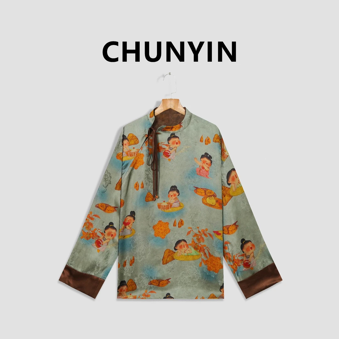 李心儿【仕女图双面穿】新中式国风设计师提花时尚T恤27637