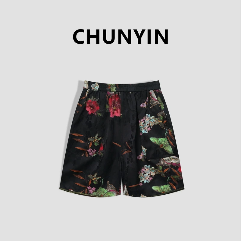 李心儿【国色牡丹短裤双面穿】新中式设计师国风轻奢提花短裤24990