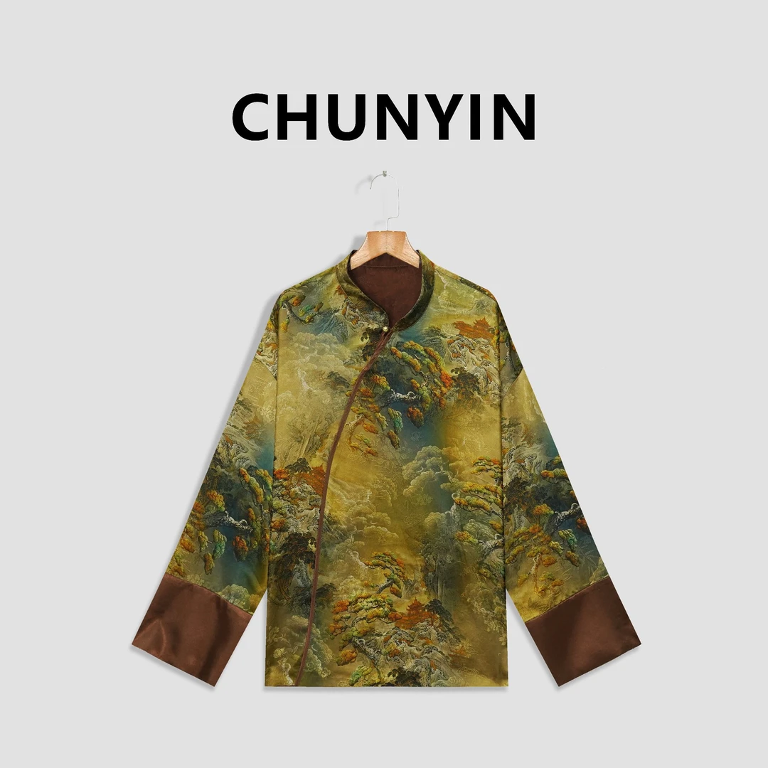 李心儿【锦绣山川双面穿】新中式国风设计师提花时尚T恤26901新