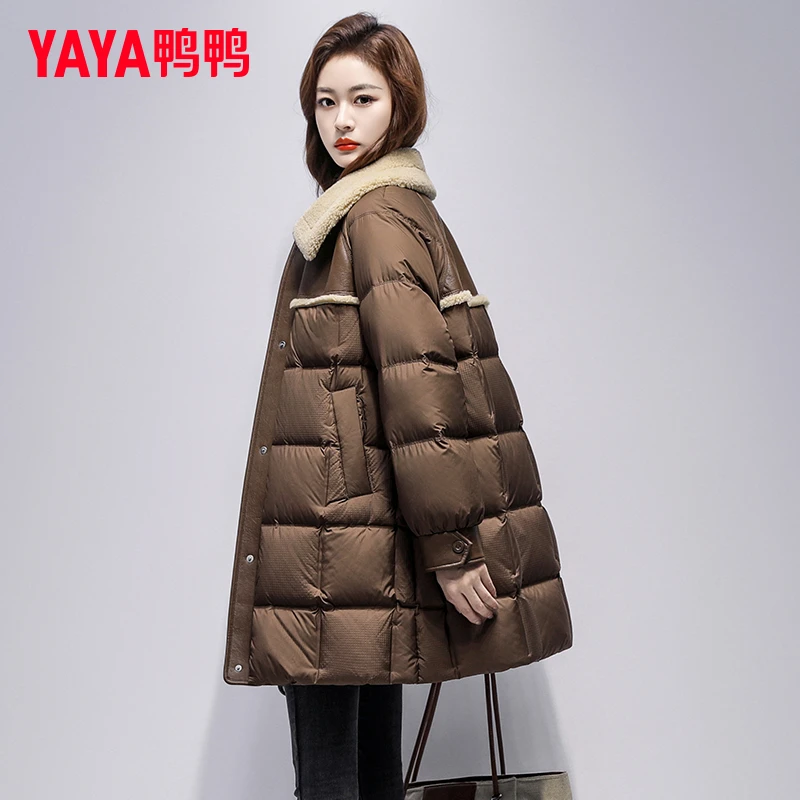 YAYA/鸭鸭中长款羽绒服女2024年冬季新款时尚潮流百搭加厚外套女