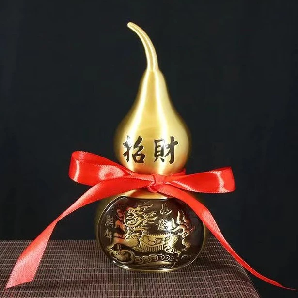 【普陀寺】黄铜如意麒麟葫芦摆件开盖创意桌面摆件客厅玄关工艺品