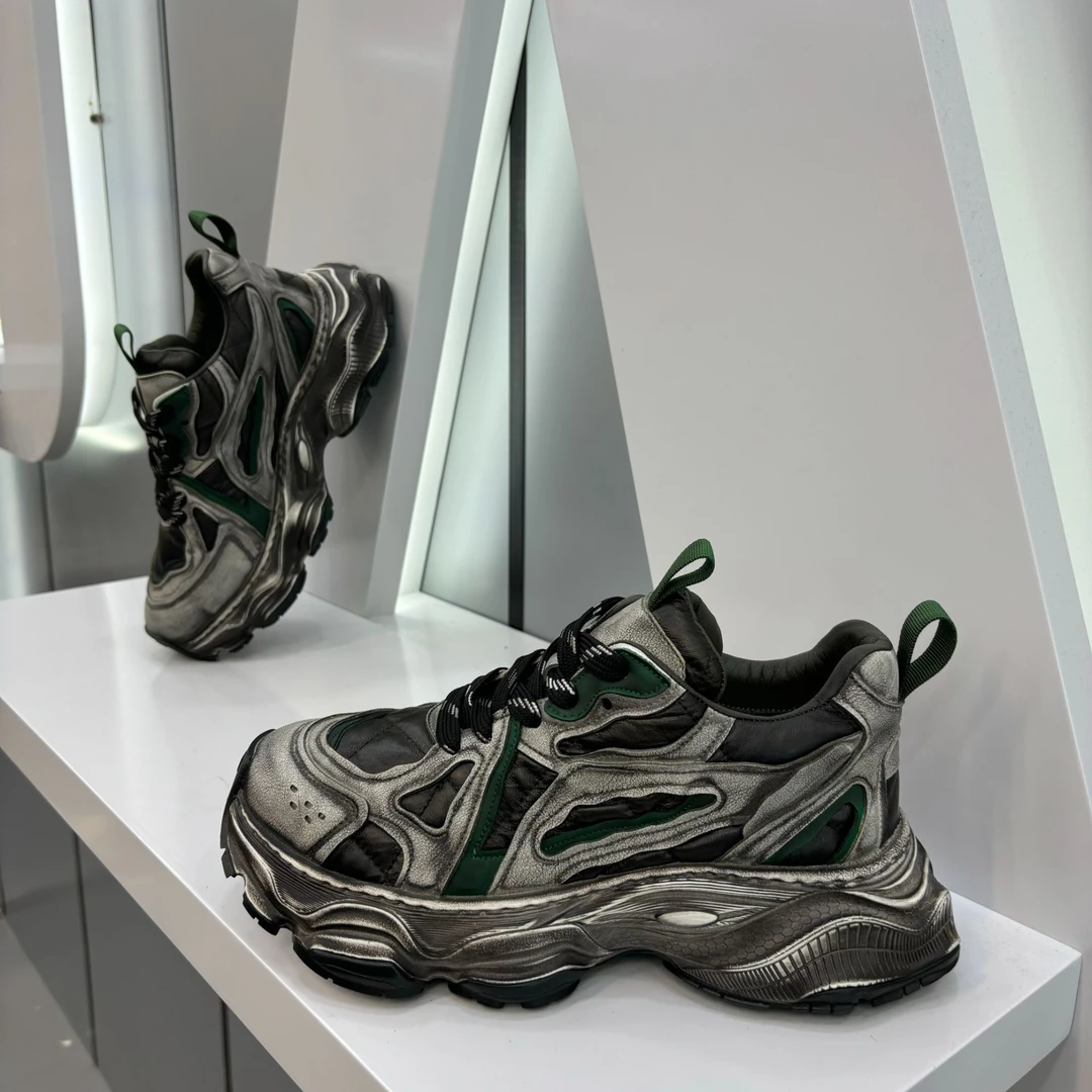 男士复古老爹鞋2024秋冬新款厚底潮牌运动鞋擦色做旧透气休闲鞋潮