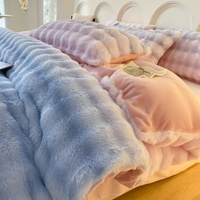加厚保暖菟毛绒四件套十斤加厚牛奶绒被套床单枕套冬季被套套件
