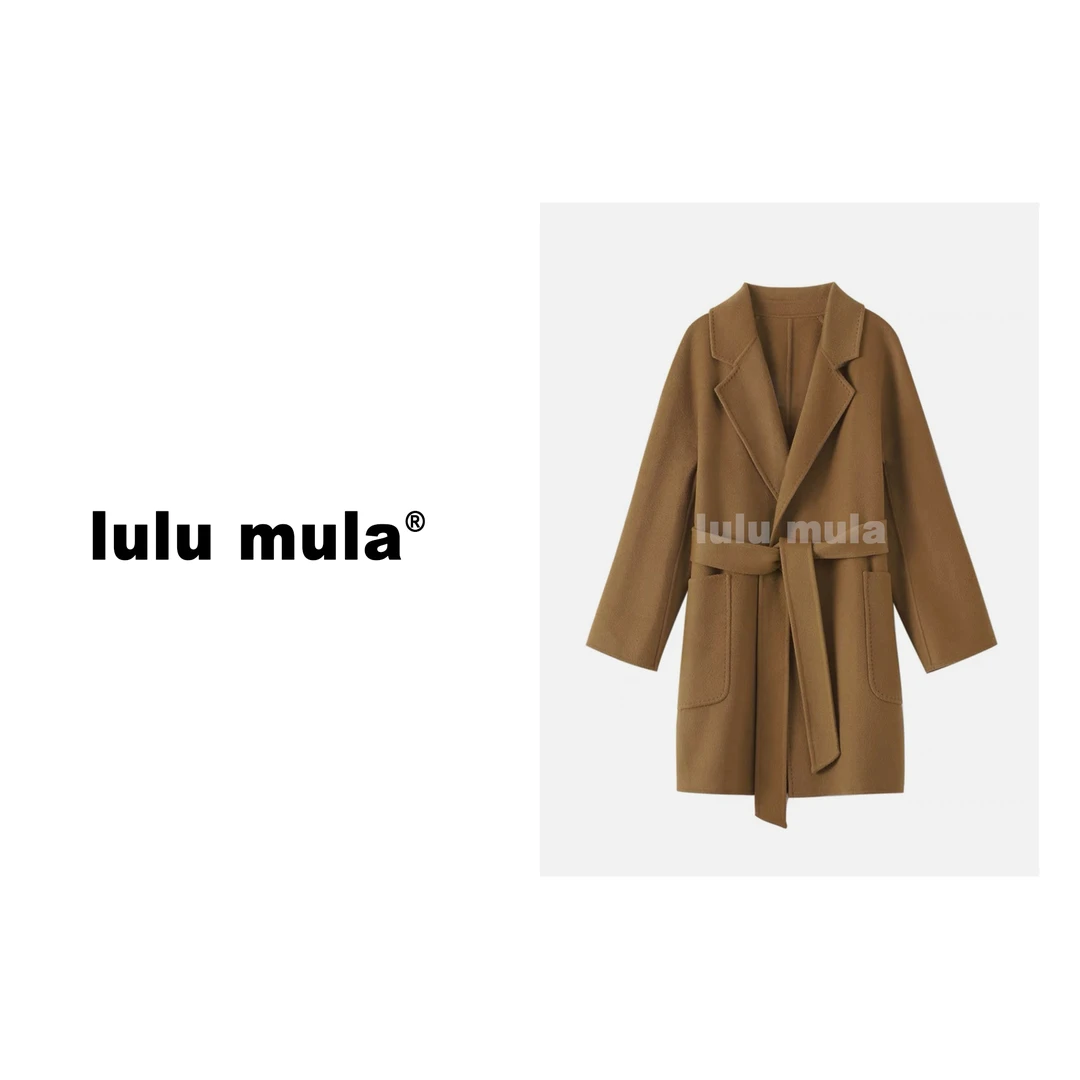 100%山羊绒小山羊细绒欧版短款浴袍2023新款羊绒大衣-A033-Y326