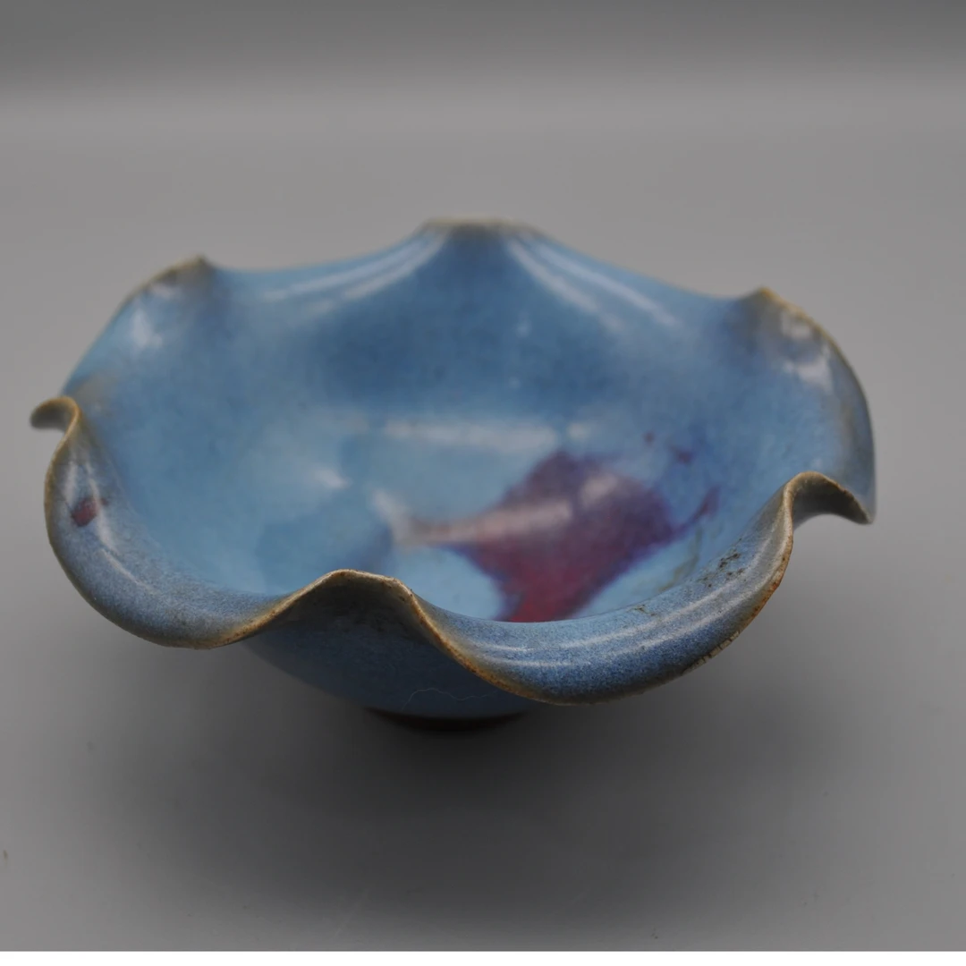 宋钧花口碟钧瓷天青色老窑瓷老瓷手工制作