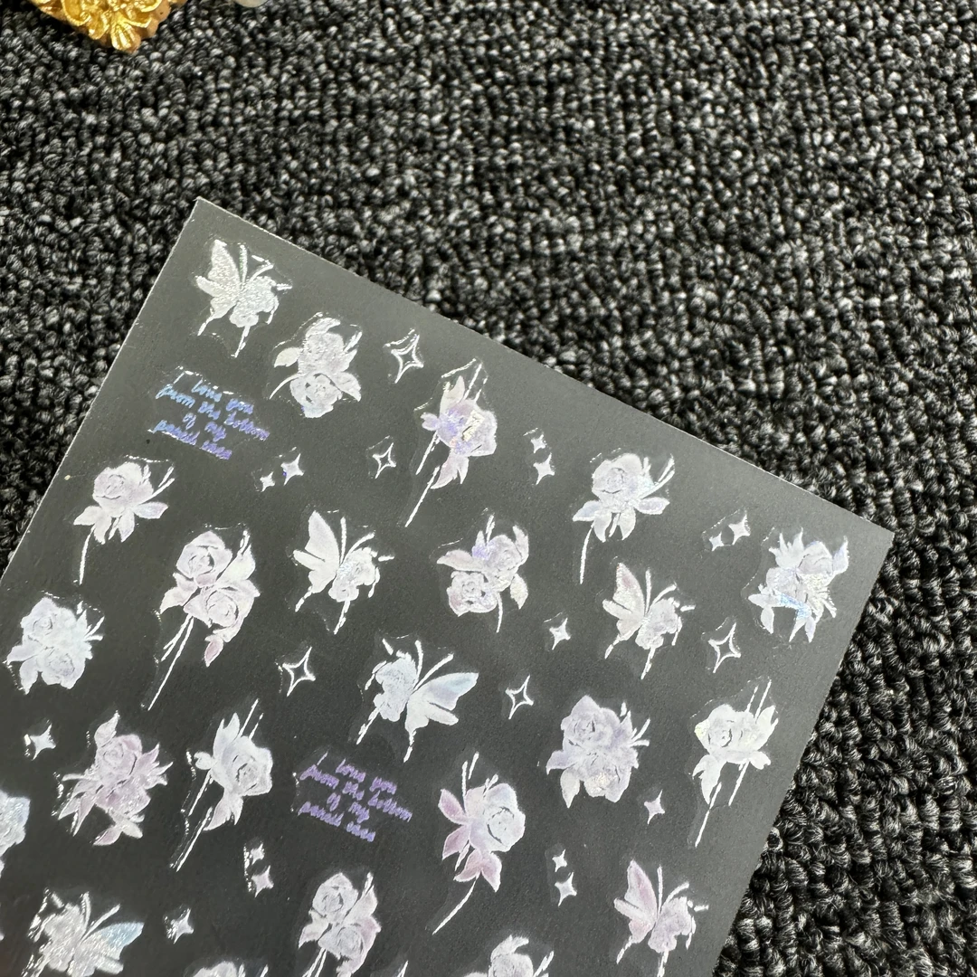 【3张】蕾丝女款白色日系磨砂工艺小清新混合装卡通美甲贴纸HG-9121