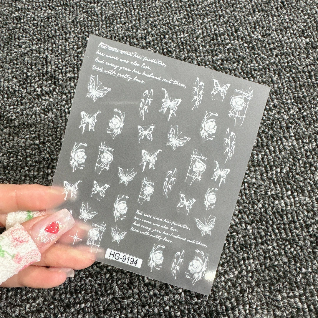 【5张】HG-9194蕾丝白色小熊复古小学日系磨砂工艺ins风款美甲贴纸