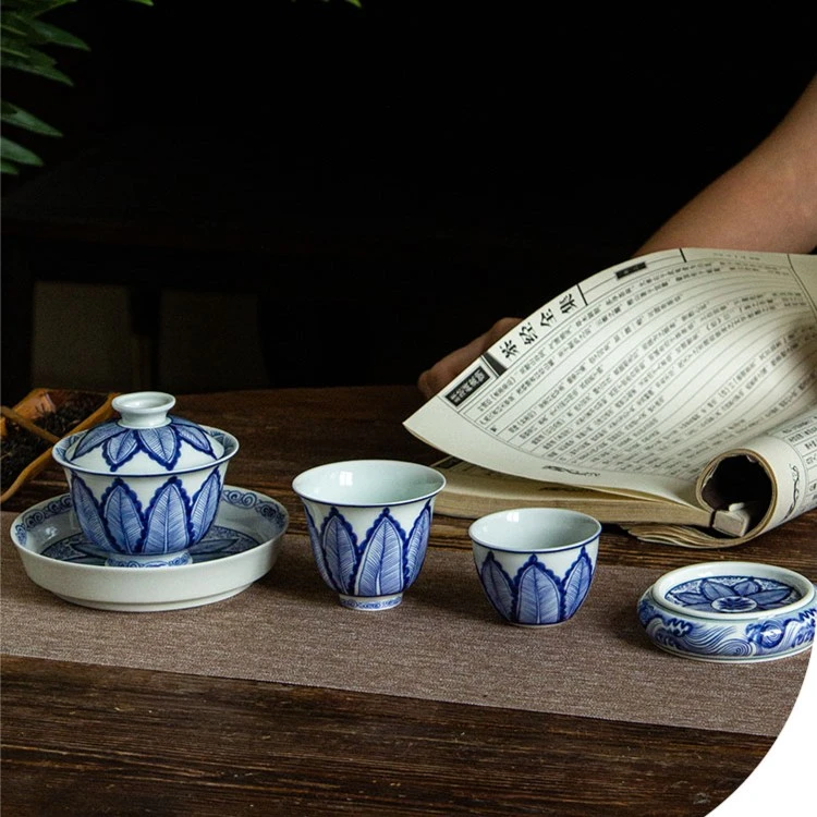 景德镇青花芭蕉叶茶具套装 茶具套组 茶道 套装 功夫茶 青花瓷