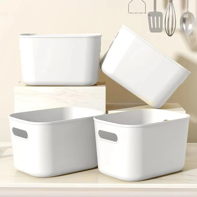 4个白色4号收纳盒带提手方形收纳盒子储物盒