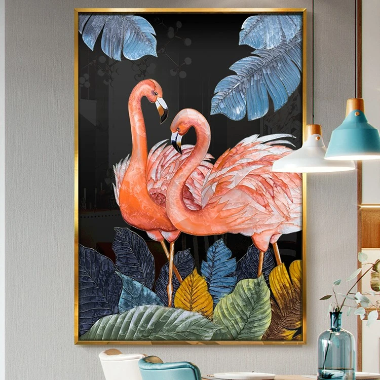 火烈鸟珐琅彩立体画客厅装饰画高档轻奢挂画玄关背景墙壁画动物画