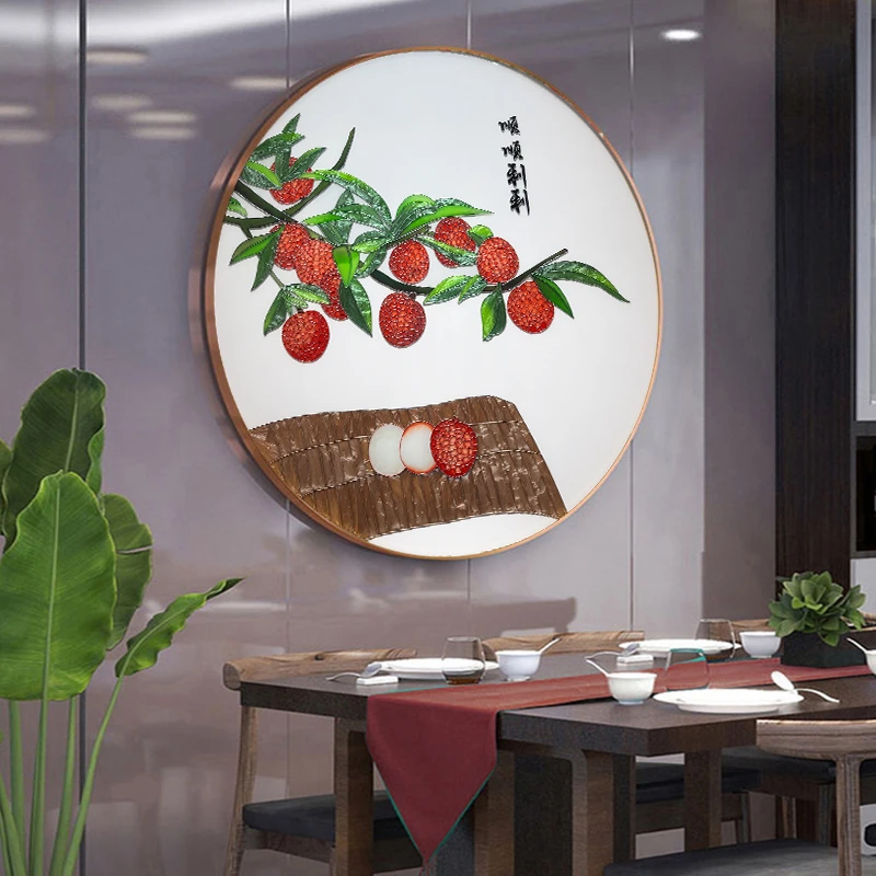 臣萱【顺顺利利】手绘珐琅彩新中式餐厅水果画客厅画玄关装饰画荔枝