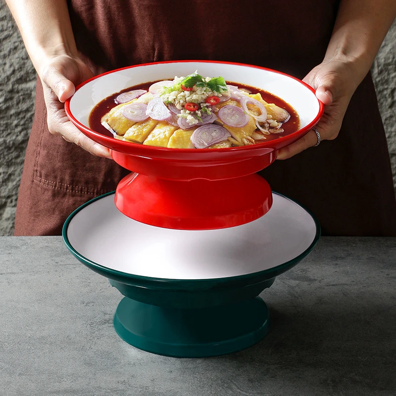 密胺餐具盘子商用餐厅饭店创意高脚盘仿瓷酸菜鱼汤盘菜盘深盘餐盘