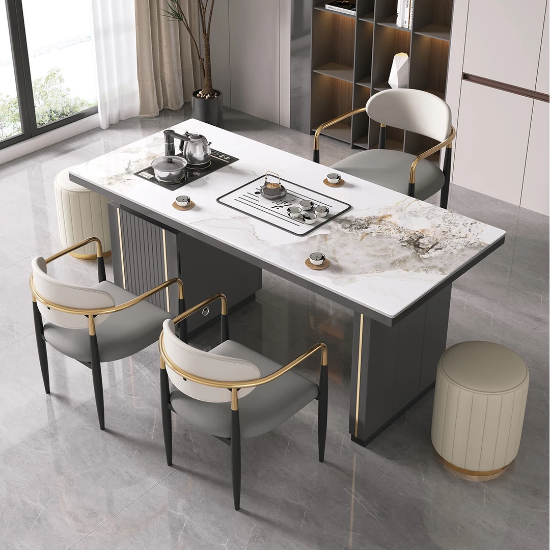 现代轻奢多功能岩板茶台简约茶桌椅组合家用办公一体全自动泡茶桌