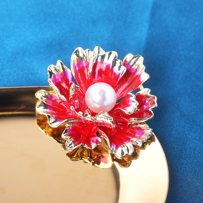 锌 【丹心海棠】国风气质百搭时尚红色古典胸针5012