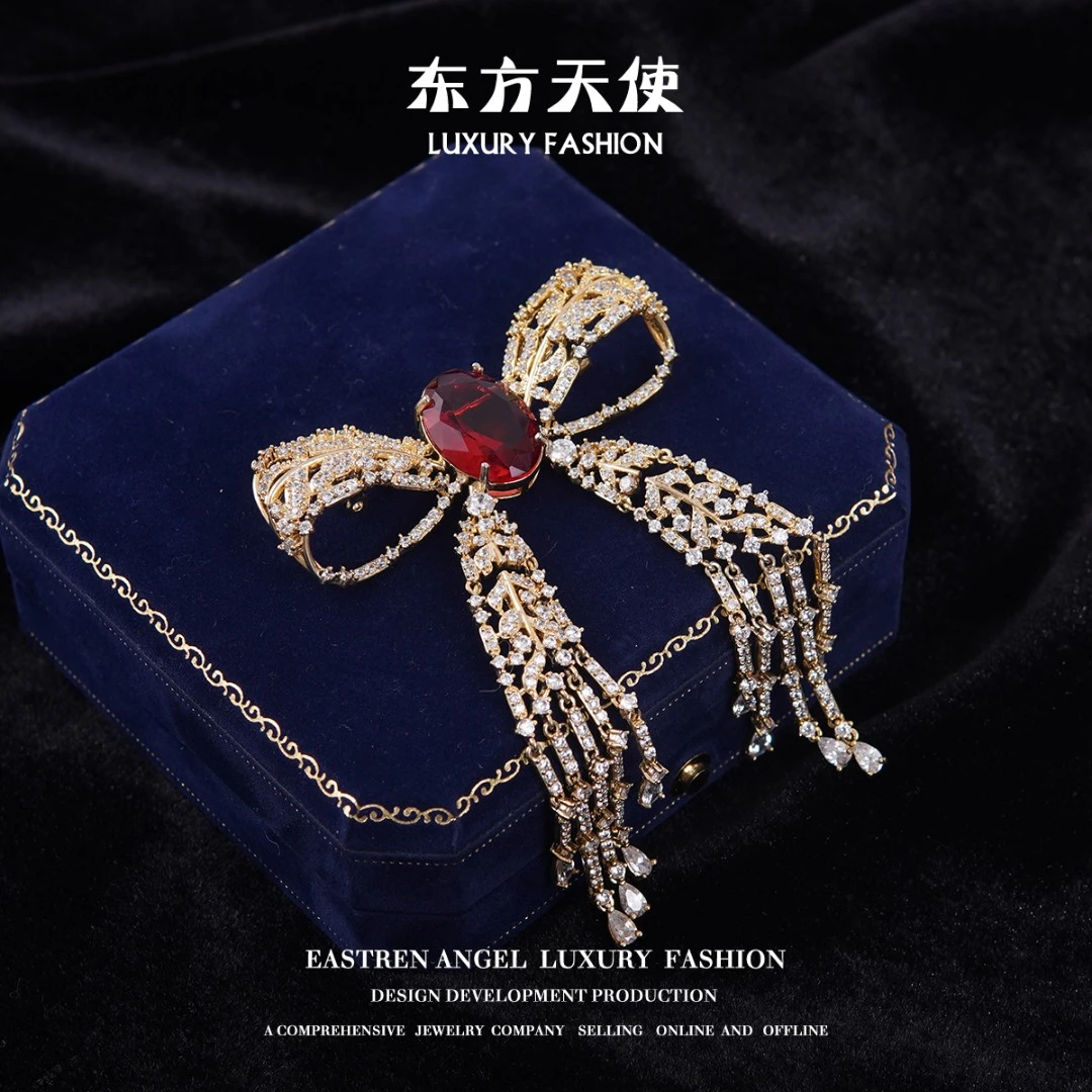 铜合金胸针 【九重宫阙】宫廷风蝴蝶结-红6017