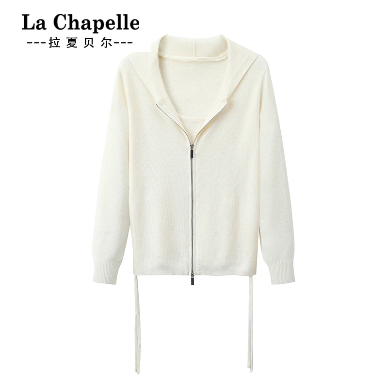 La Chapelle/拉夏贝尔24834时尚针织连帽女士毛衣休闲纯色毛衫