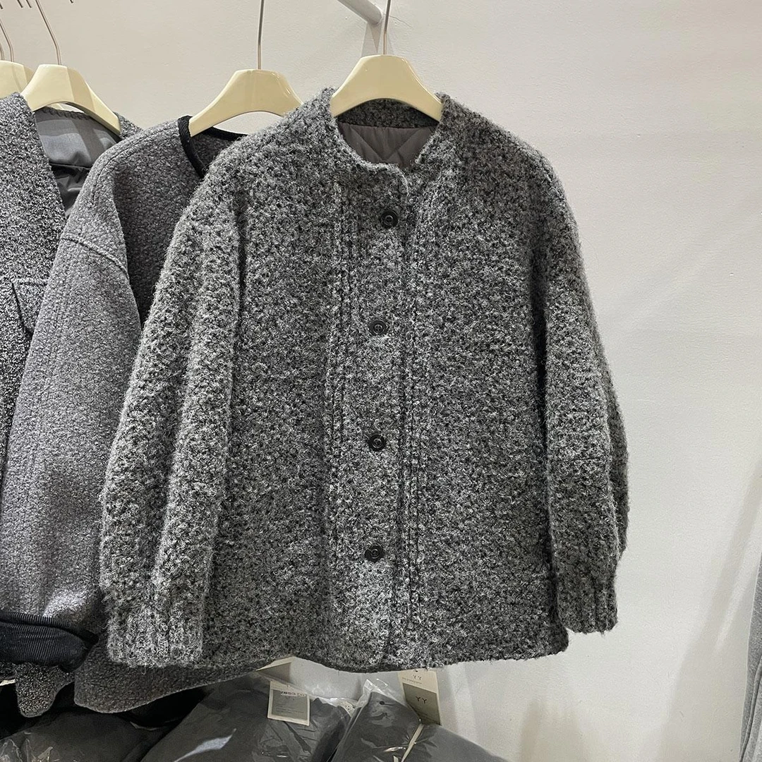 欧货高级感圈圈毛加厚棉衣女2024冬季新款小个子宽松洋气夹棉外套